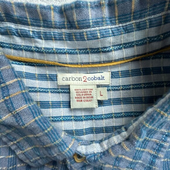 Carbon 2 Cobalt Mens Long Sleeve Checkered Button Up Shirt Large Cotton Blue - Picture 3 of 7